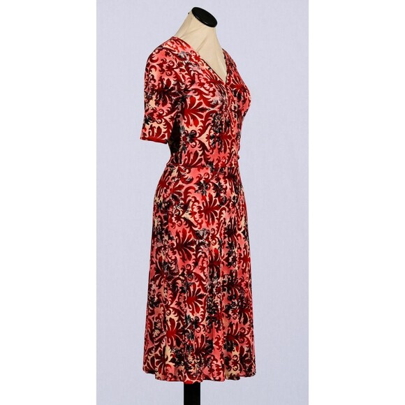 Marciano Nicole Canada Red Black Floral Stretch Knit V-Neck Midi Dress Sz P/S - Picture 3 of 5